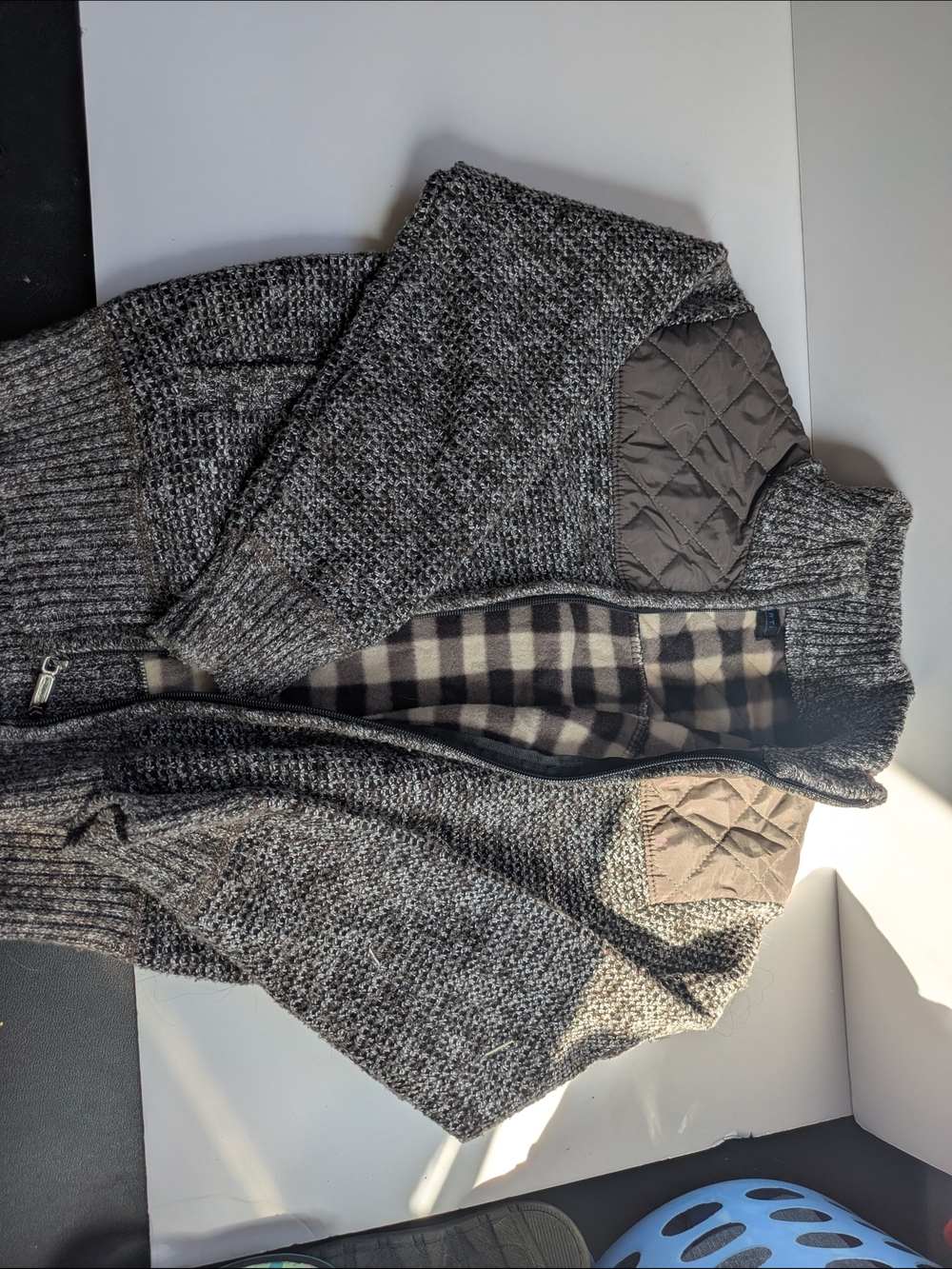 Chunky Knit Zip Front Cardigan Sweater - Grey/Brown/Beige Size 8 Boys